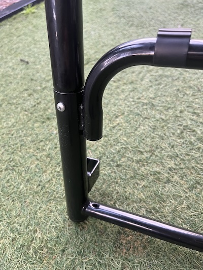 Screw fitted through the bunk frame side pole at the fold-down rail joint