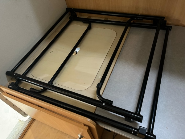 Extra screws fitted through the bunk frame poles to stiffen it up