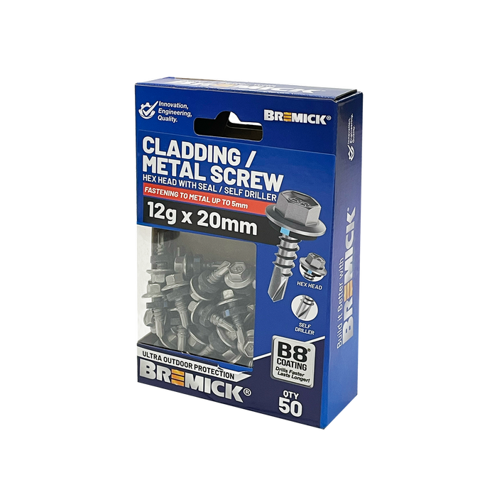 Bremick 12g x 20mm B8 Metal Hex Screw 50 Pack