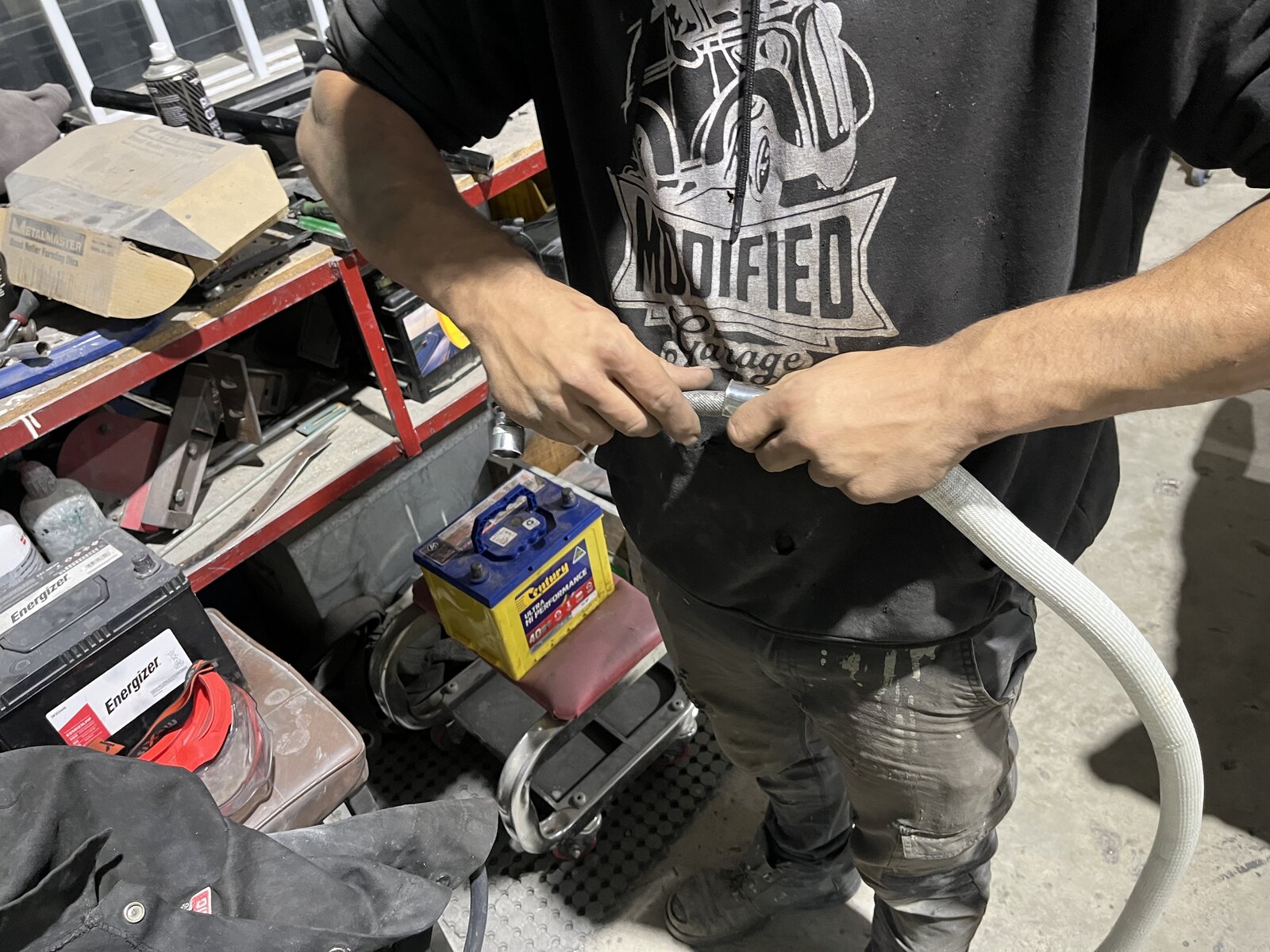 Fitting a hose clamp onto the combustion air intake hose before connecting it to the heater