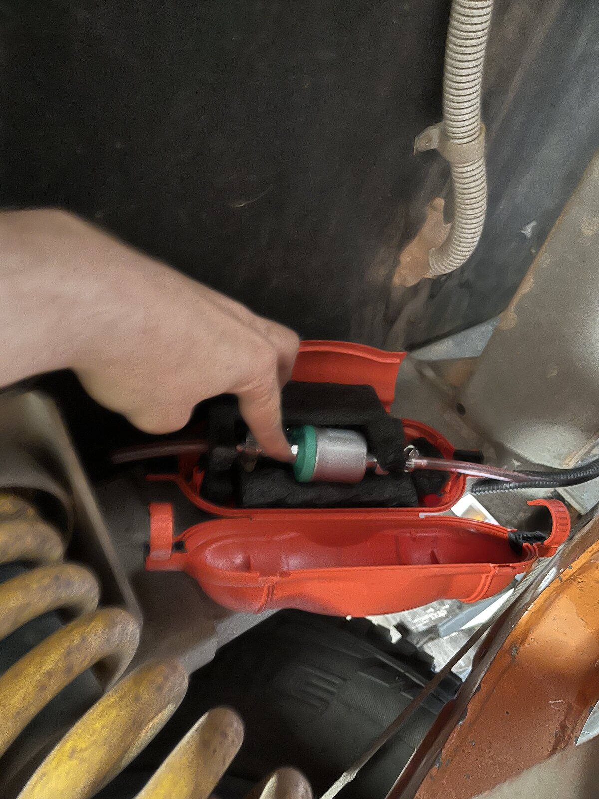 Connecting fuel pickup line to the metering pump under the caravan floor